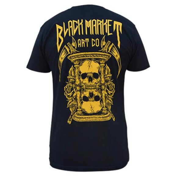Times Up Yellow Hourglass and Skulls Men's Black Tattoo Art Tee S-M-L-XL-2XL - Picture 3 of 5